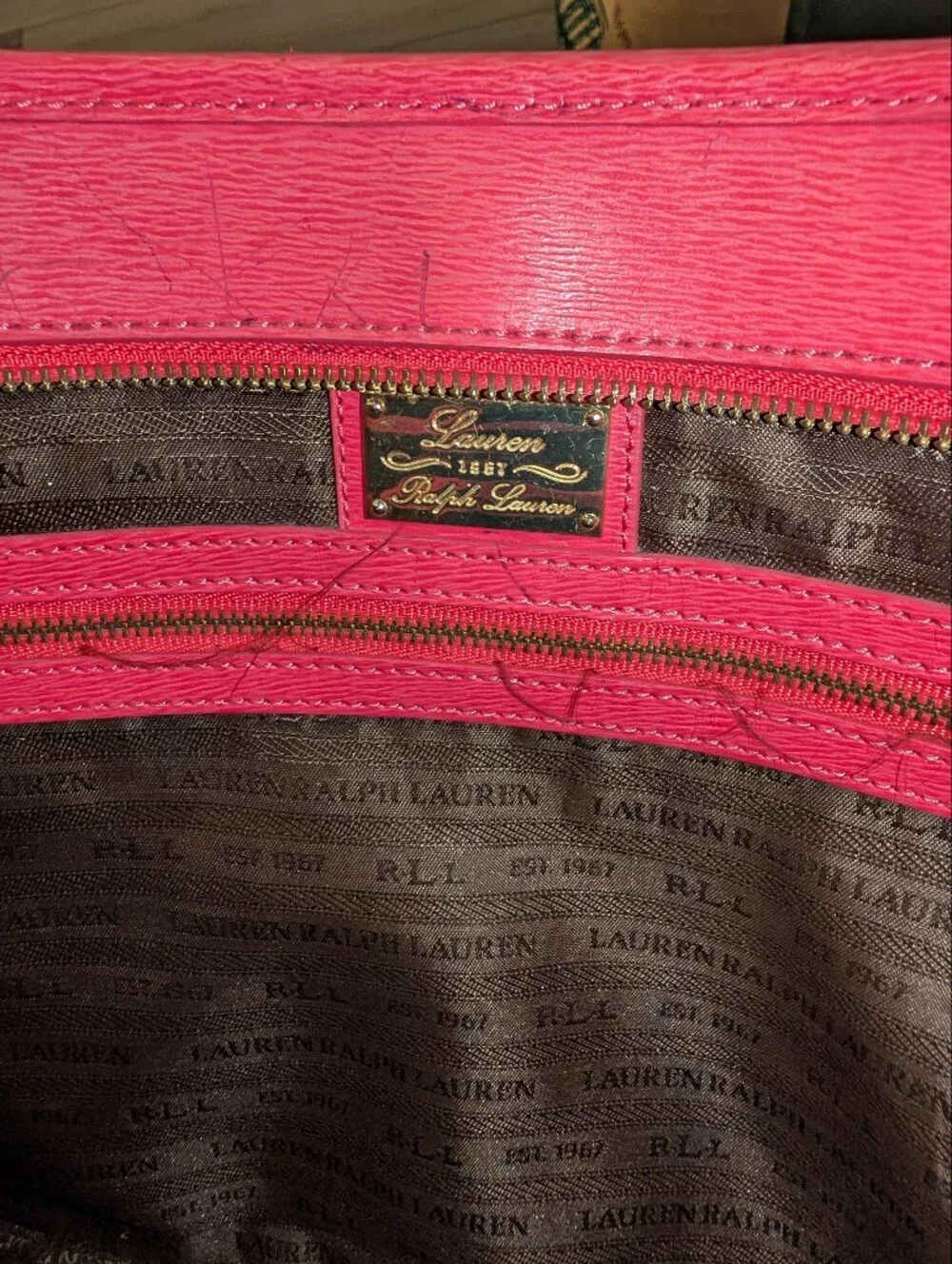 Ralph Lauren Coral Pink Leather Tote with Gold Accents